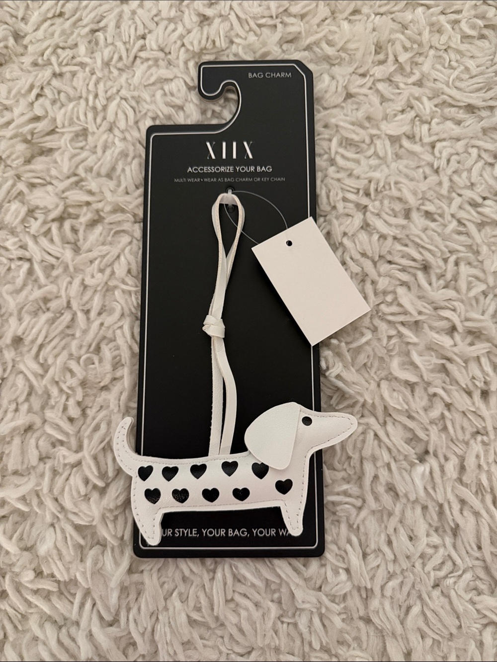 White Heart Dachshund Bag Charm